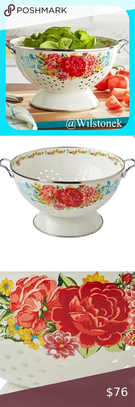 The Pioneer Woman Sweet Rose Enamel On Steel Quart Colander Strainer