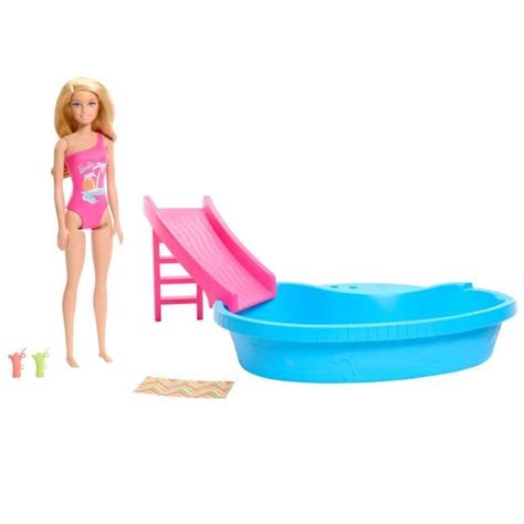 Barbie Poupée et accessoires Coffret poupée blonde avec piscine de rêve HRJ Cdiscount Jeux