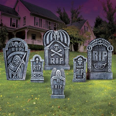 Spooky Halloween Cemetery Tombstones - Set of 6 | Collections Etc.