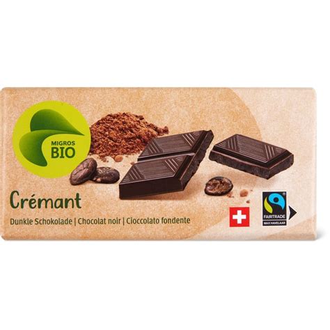 Migros Bio Fairtrade Tablette de chocolat Noir Crémant Migros