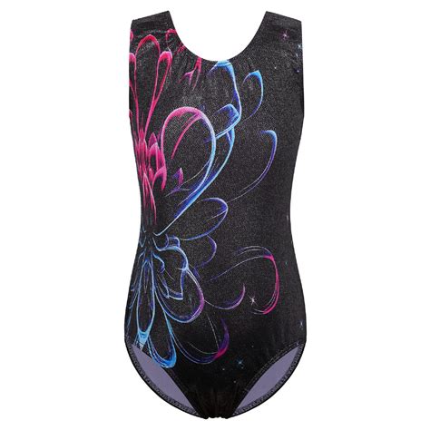 Baohulu Girls Floral Print Gymnastics Leotards Sleeveless Black Ballet