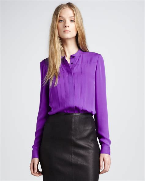 Lyst Theory Silk Blouse In Purple