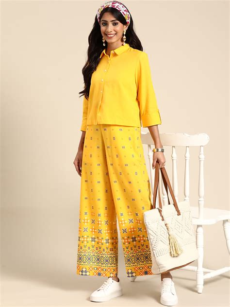 Buy Sangria Women Mustard Yellow Pure Cotton Solid Co Ords Set Co Ords For Women 18185438 Myntra