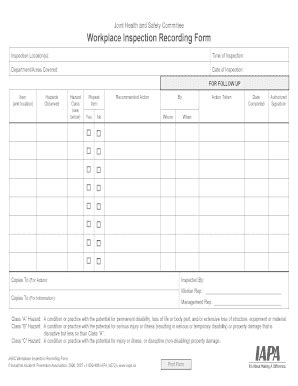 Workplace Inspection Recording Form Fill Online Printable Fillable