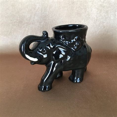 Elephant Planter McCoy Pottery Trunk Up Black Elephant Vintage