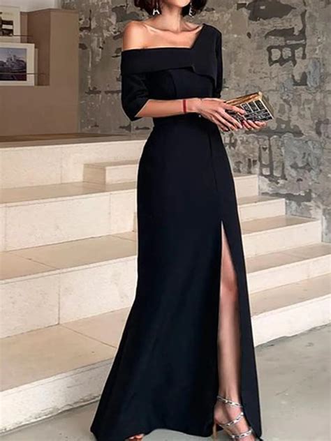 Regular Fit Elegant Evening Black Maxi Dress Wedding Stylewe