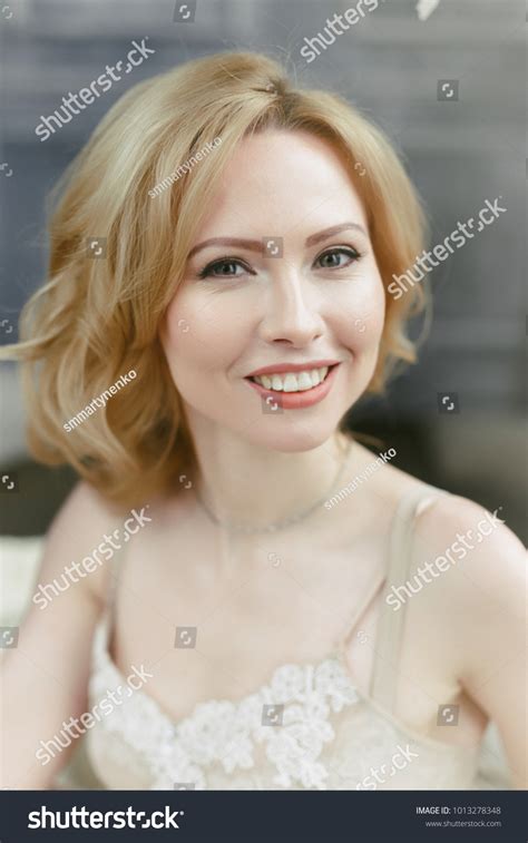 Portrait Smiling Blonde Woman White Underwear Stock Photo Shutterstock