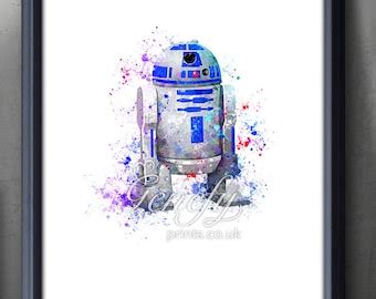 Star Wars R2 D2 BB 8 Watercolor Art Poster Print Wall Decor