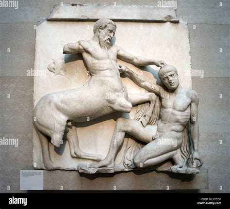 Elgin Marbles. British Museum, London. Sculpture marble metope figures from the Parthenon ...