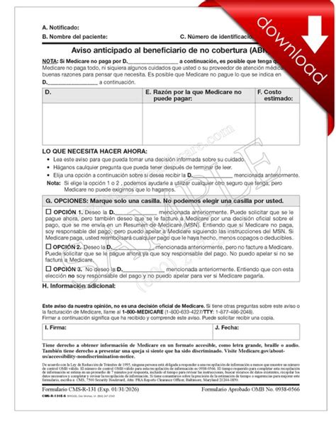 Advance Beneficiary Notice Of Noncoverage Abn Spanish Digital Form