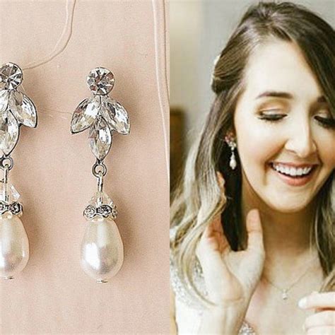 Teardrop Pearl Earrings Pearl Drop Bridal Earrings Bridal Etsy