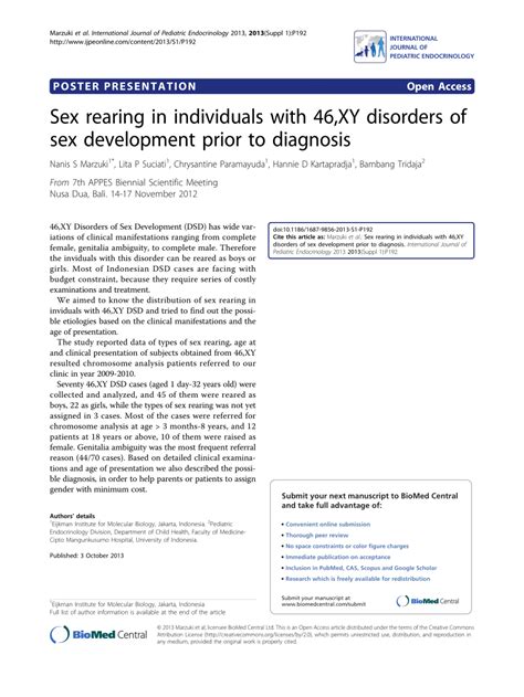 Pdf Sex Rearing In Individuals With 46xy Disorders Of Sex