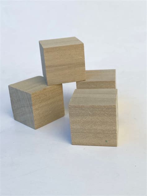 Wooden Blocks 1 Cubes Set Of 4 Unfinished Wood Etsy