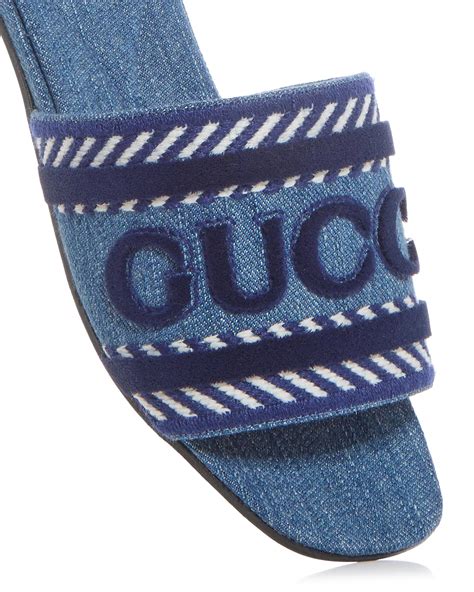 Gucci Womens Logo Denim Slide Sandals Reversible