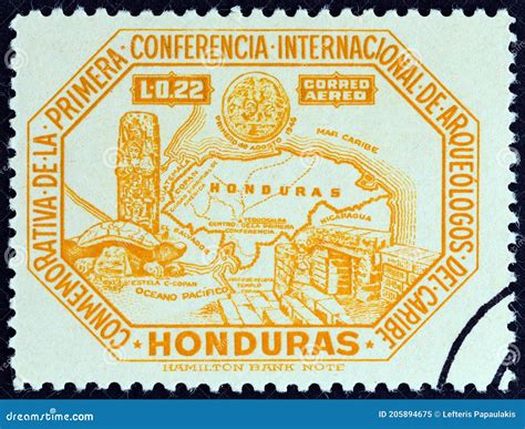 Honduras Circa A Stamp Printed In Honduras Shows Map Of