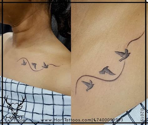 Flying Birds Tattoo Collarbone Tattoo Tattoo Design For Girls