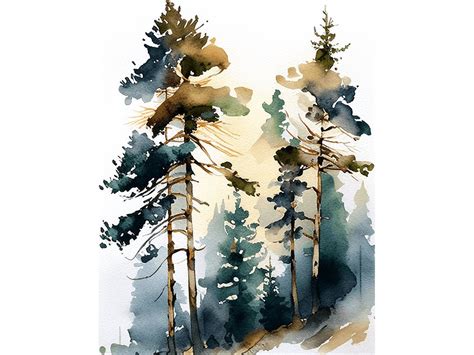 Pine Tree Watercolor Art Print From Original Painting Vermont Landscape Wall Art Foggy Forest ...