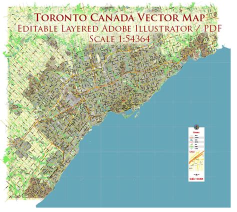 Toronto Canada Map Vector City Plan Low Detailed For Small Print Size