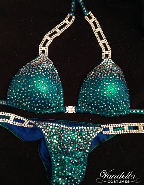 Teal Blue Bikini Competition Suit Rhinestone Connectors