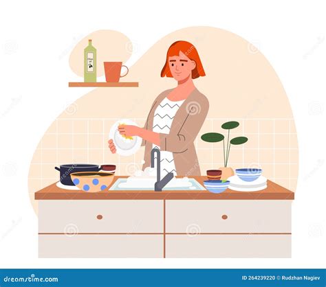 Woman Washing Dishes Stock Vector Illustration Of Design 264239220