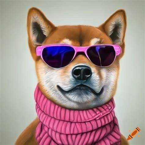 Hyper Realistic Portrait Of A Shiba Inu With Aviator Sunglasses And