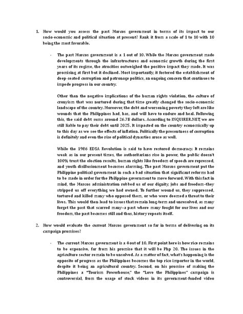 Marcos Dictatorship and it's legacy in the Philippines - How would you ...