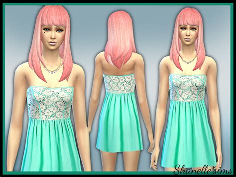 The Sims Resource Strapless Blue Lace Bodice Dress