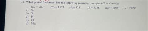 Solved What Period Element Has The Following Ionization Chegg