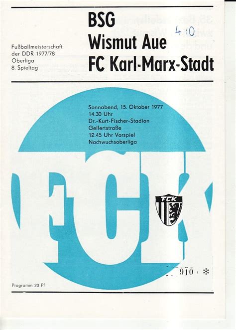 Ol 77 78 FC Karl Marx Stadt BSG Bismuth Aue 15 10 1977 EBay