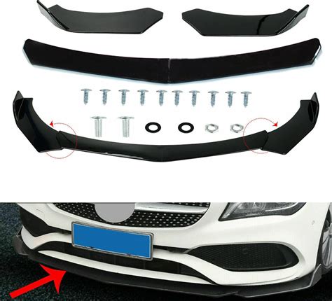 Front Bumper Lip 3pcs Front Bumper Lip Splitter Kit Gloss Black High