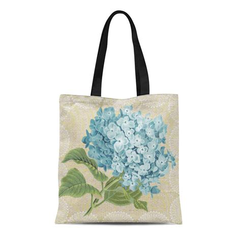 LADDKE Canvas Tote Bag Flower Blue Hydrangea Lace Floral Hortensia