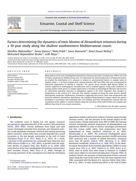 (PDF) Factors determining the dynamics of toxic blooms of Alexandrium ...