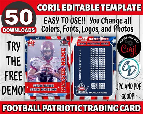 Customizable Football Card Template Editable Sports Card Design, Corjl ...