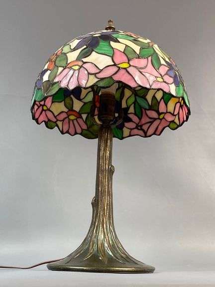 Stained Glass Lamp With Metal Tree Trunk Base Coastal Downsizing Llc