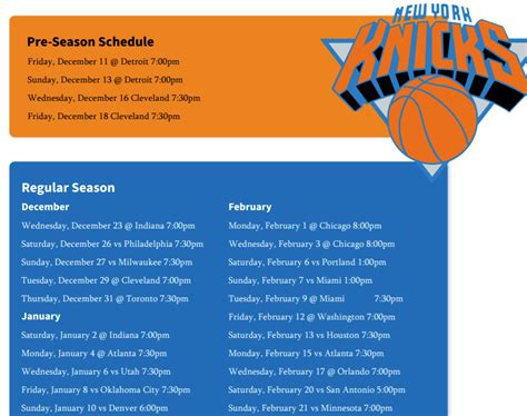 Printable New York Knicks 2020 21 Schedule And Tv Schedule Updated