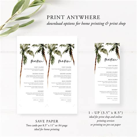 Palm Tree Menu Template Tropical Wedding Menu Beach Wedding | Etsy