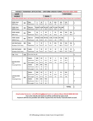 Fillable Online Hockey Tasmania Officiating Uniform Order Form