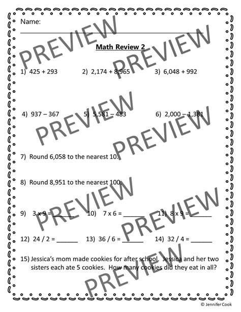 3rd Grade Math Review Assessment Set 2 Classful