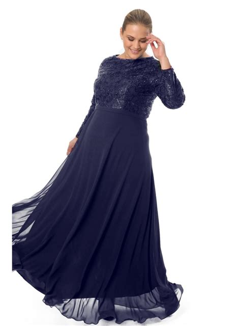 Arıkan Navy Blue Modest Plus Size Evening Dress