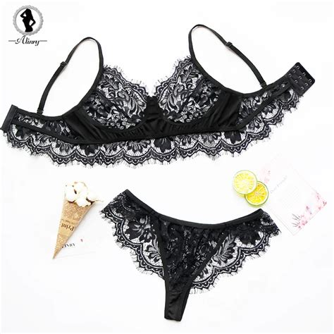 ALINRY Lace Sexy Bra Set Push Up Underwear Women Wire Free Lingerie Transparent Bralette Plus