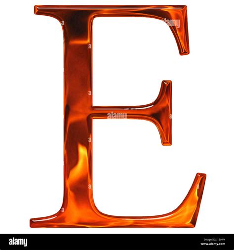 Uppercase Letter E The Extruded Of Glass With Pattern Flame Isolated