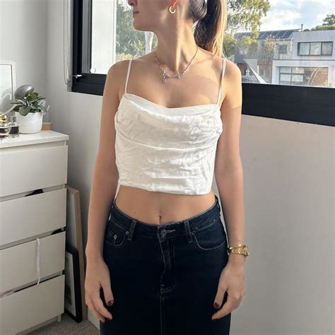 Really Cute Glassons White Cow Neck Top Size Depop