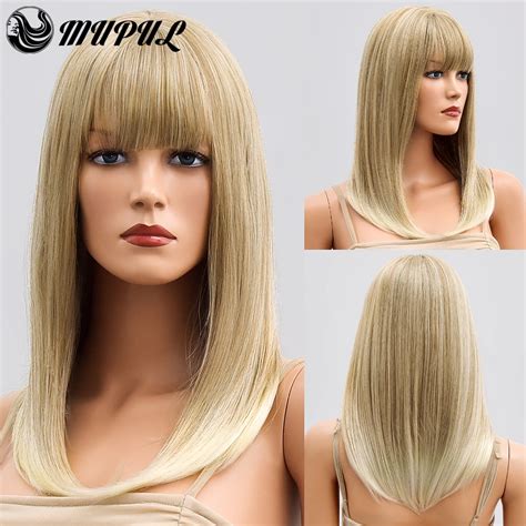 Long Hair Wig Bangs Blonde Wigs Women Blonde Wig Bangs White Bang Wig Synthetic Wigsfor