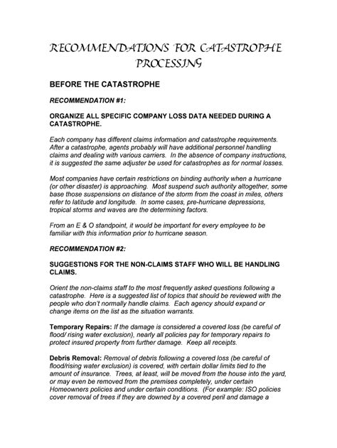 Fillable Online Nc Iiaa RECOMMENDATIONS FOR CATASTROPHE Nc Iiaa Fax