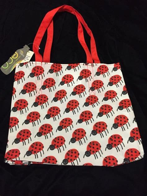 Tesco Lady Bug Geco Tote Bag Red White Eco Fabric Art Deco Reuse Bird