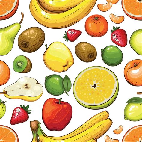 Colorful Seamless Pattern With Fresh Fruits Seamless Pattern With