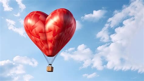 Premium Ai Image Red Heart Shaped Hot Air Balloon In The Blue Sky