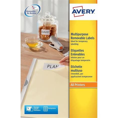 Avery Pochette De Tiquettes Autocollantes Et Amovibles