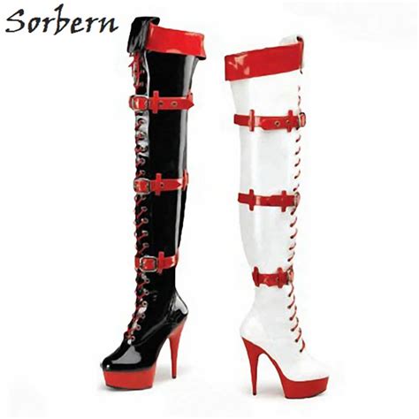 Sorbern Luxury Patent Leather 15cm Extrem High Heels Over The Knee Thigh High Boots Women Night