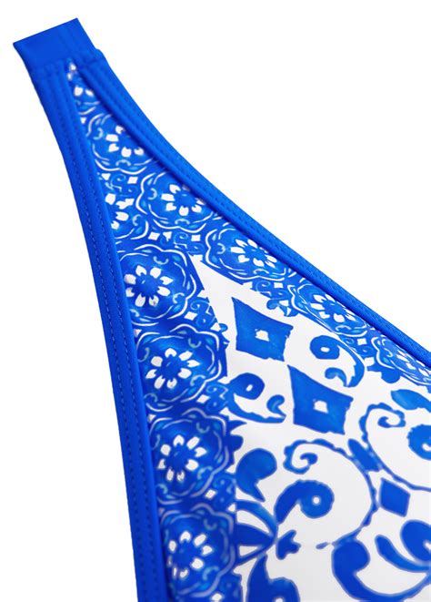 Frill Tribal Print Royal Blue Bikini Set Modlily USD 34 98